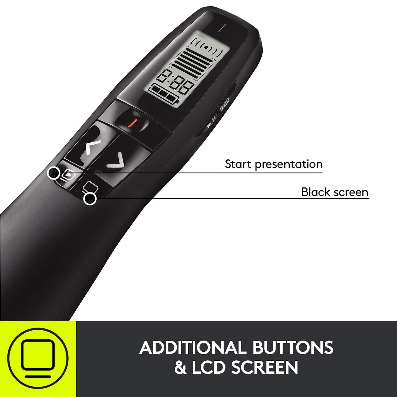 Logitech R800 Wireless Presenter Remote Green Laser Pointer LCD Screen 100ft