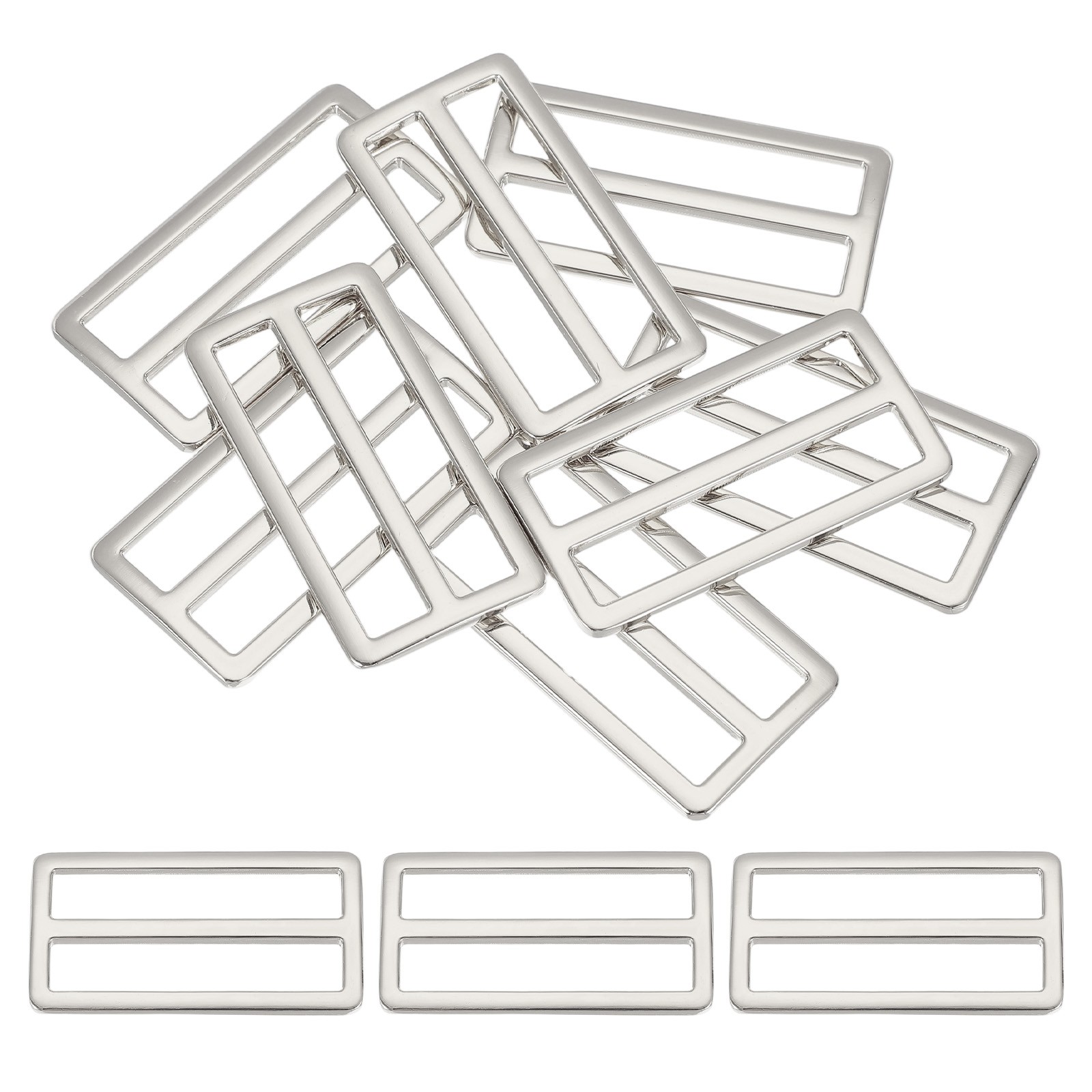 8 Pcs Metal Tri-glide Slide Buckle, 50mm Slider Strap Replacement, Silver