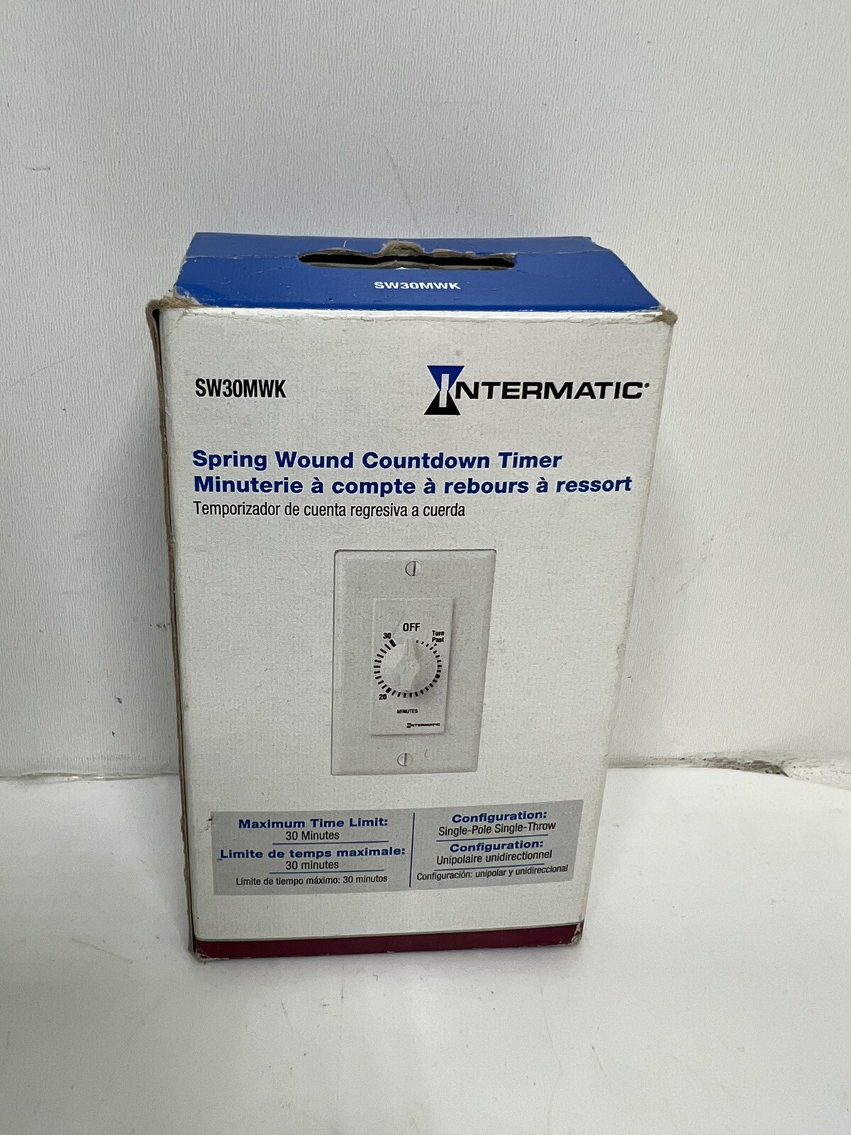 Intermatic SW30MWK 125V White Single Pole Spring Wound In-Wall Timer Switch