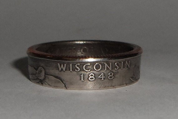 "Sealed" WISCONSIN STATE QUARTER Handcrafted coin ring or pendant size 4-14