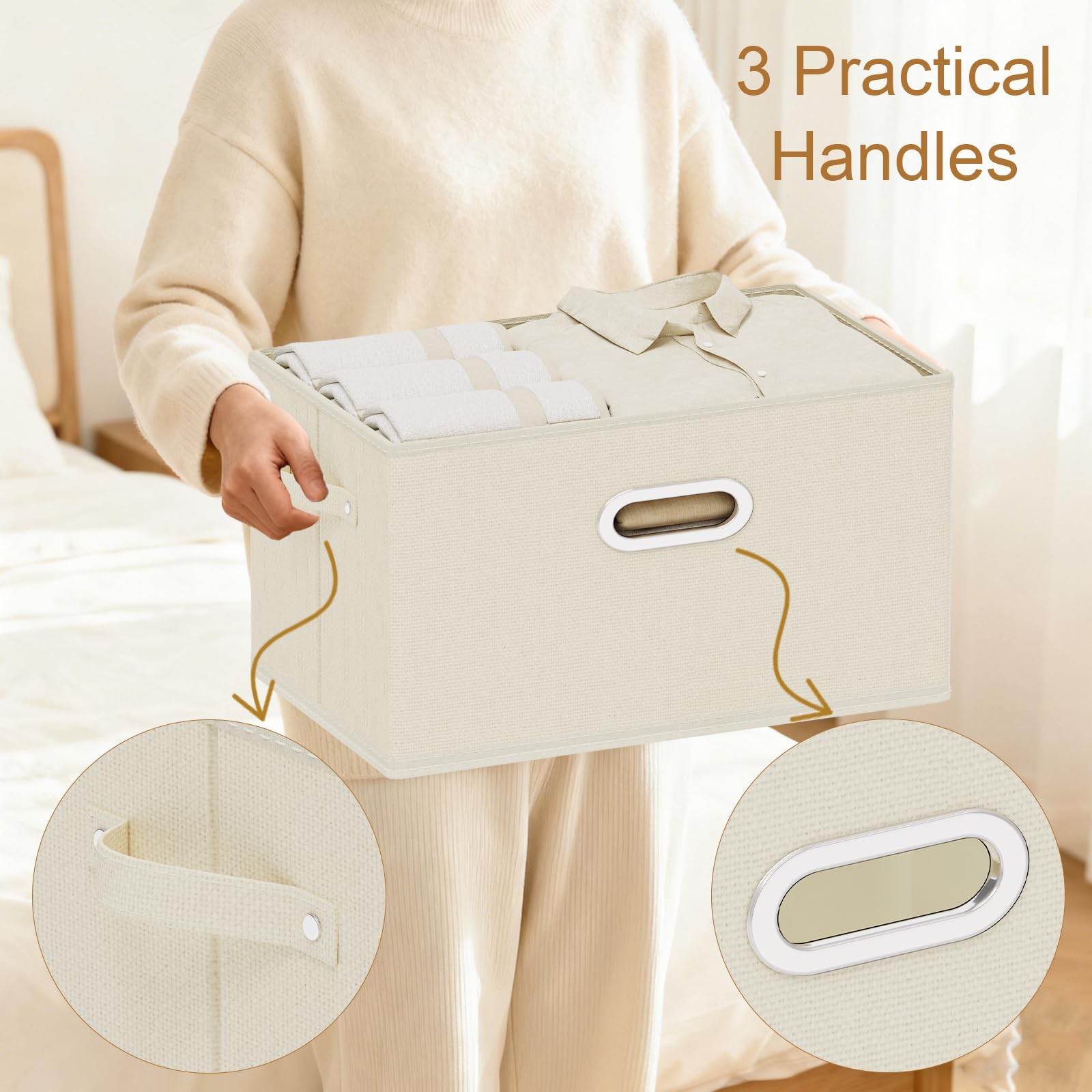 Foldable Cloth Basket with 4 Handles, Decorative Open Storage Boxes, Stackabl...