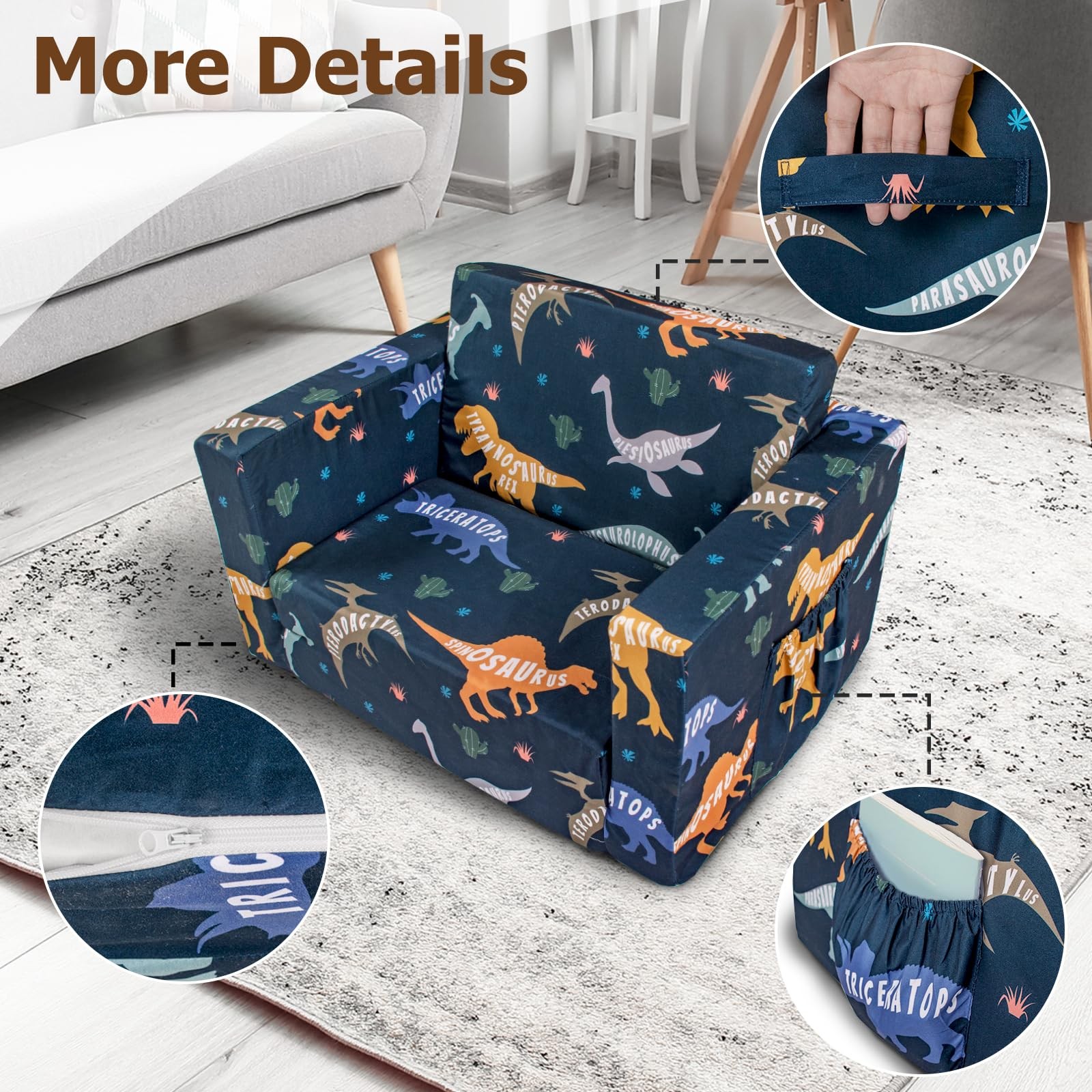 Couch, 2-in-1 Fold Out Couch, Convertible Kid Sofa to Lounger for Girls and B...