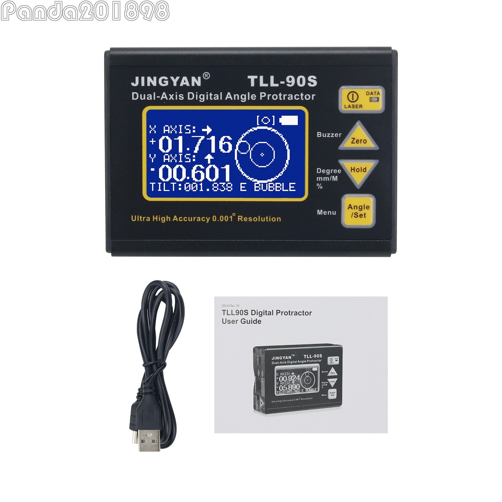 Dual-Axis Angle Protractor Angle Finder Magnetic Inclinometer 0.001Â° Resolution