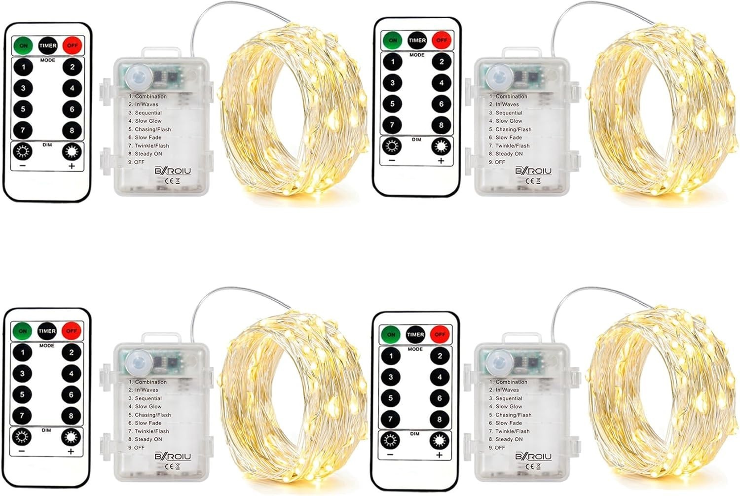 4 Pack Battery Operated Fairy String Lights 8 Modes 5M Silver Wire W/ Remote &