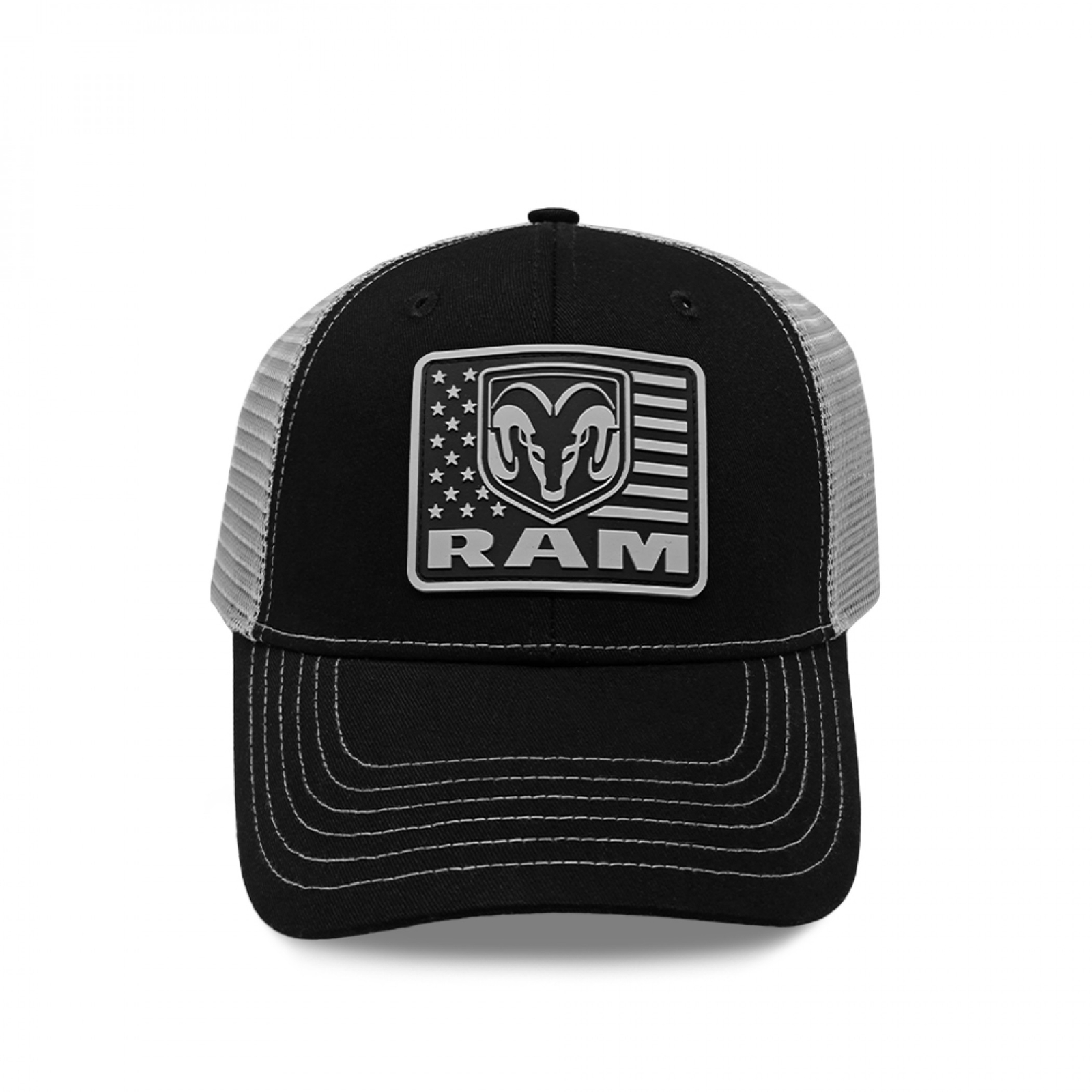 Dodge Ram Patriotic Logo Patch Adjustable Trucker Hat Black