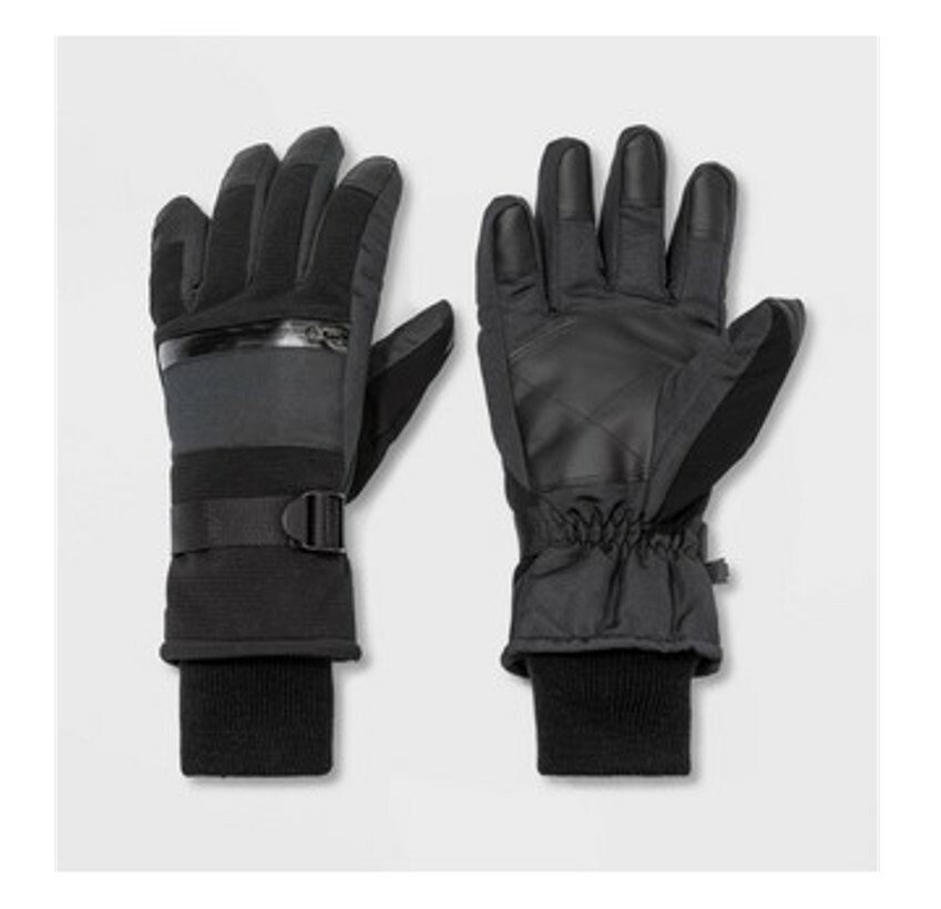 Goodfellow Mens Insulated Ski Snow Winter Gloves Black Zip Pockets S M NWT