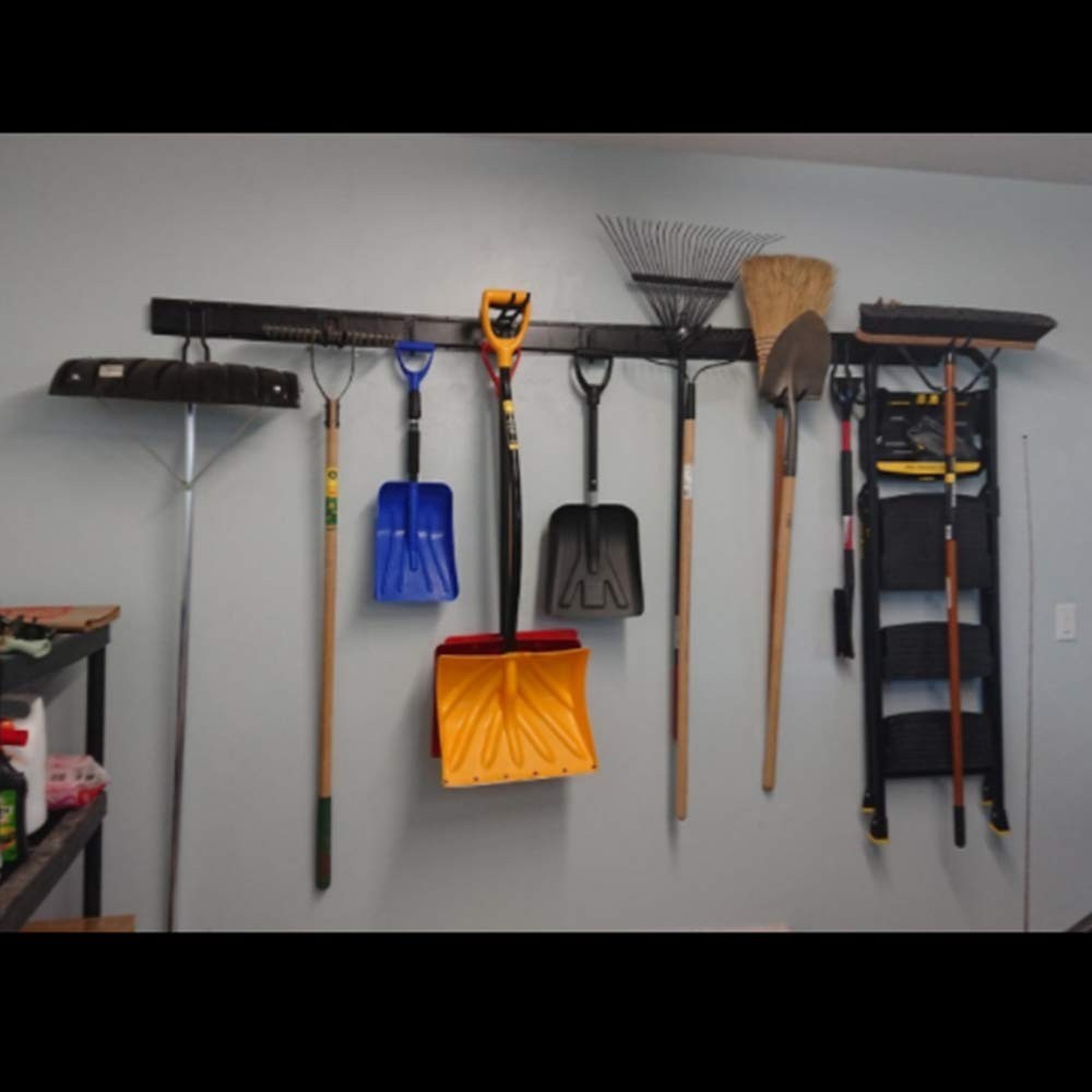 Adjustable Wall-Mounted Tool Storage Rack with 9 Hooks | Garden Organizer System