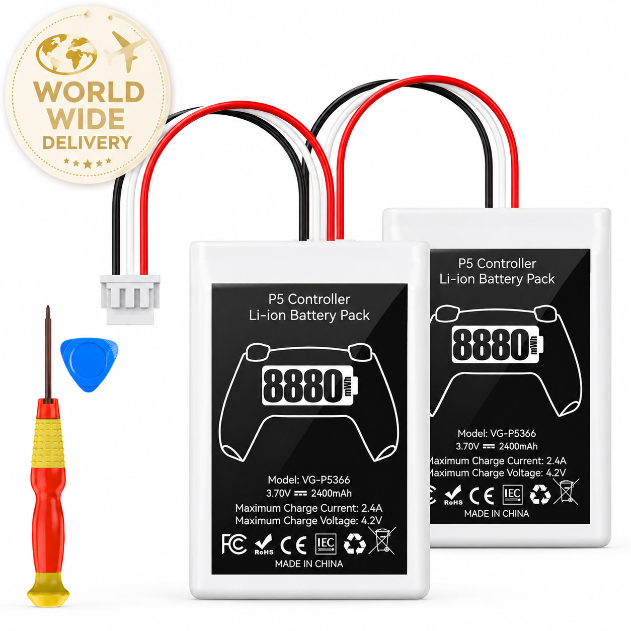 PS5 Controller Battery Replacement Kit 8880mWh High Capacity w/ Tools 2 Pack