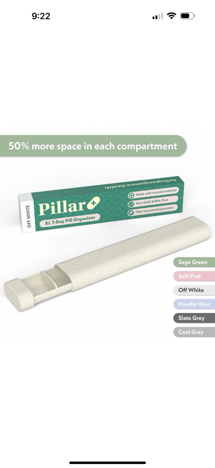 PILLAR XL 7-Day Pill Organizer Eco-Friendly Biodegradable