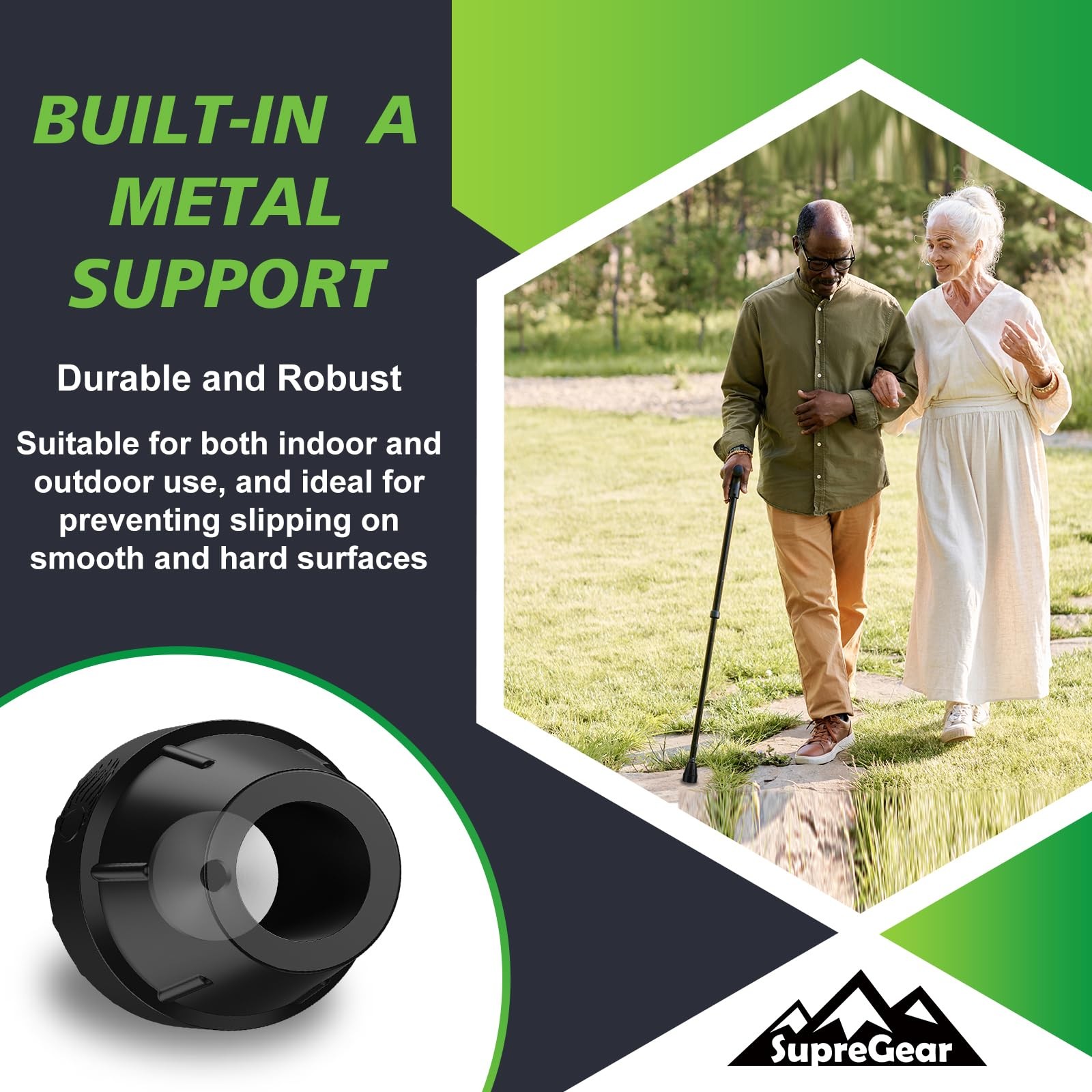 supregear 3/4 Inch Cane Tips 2 Pack Rubber