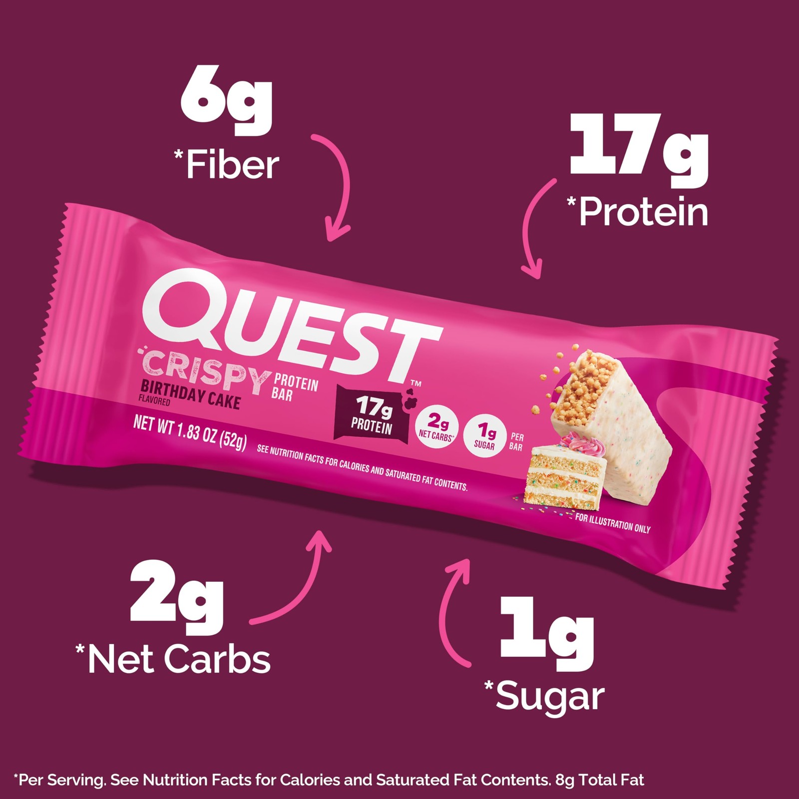 Quest Nutrition Crispy Birthday Cake Protein Bar, 17g Protein, 12 12 Count