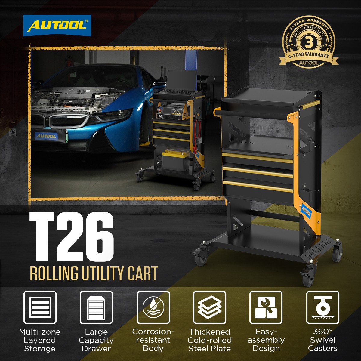 Rolling Tool Storage Heavy Duty Garage Trolley Workshop Diagnostic Service Cart