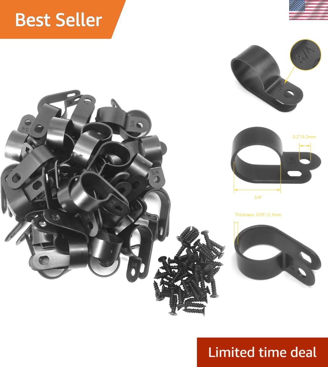 50 Pcs R-Type Cable Clamps - 3/4" Durable Nylon Clips for Neat Wiring Solutions