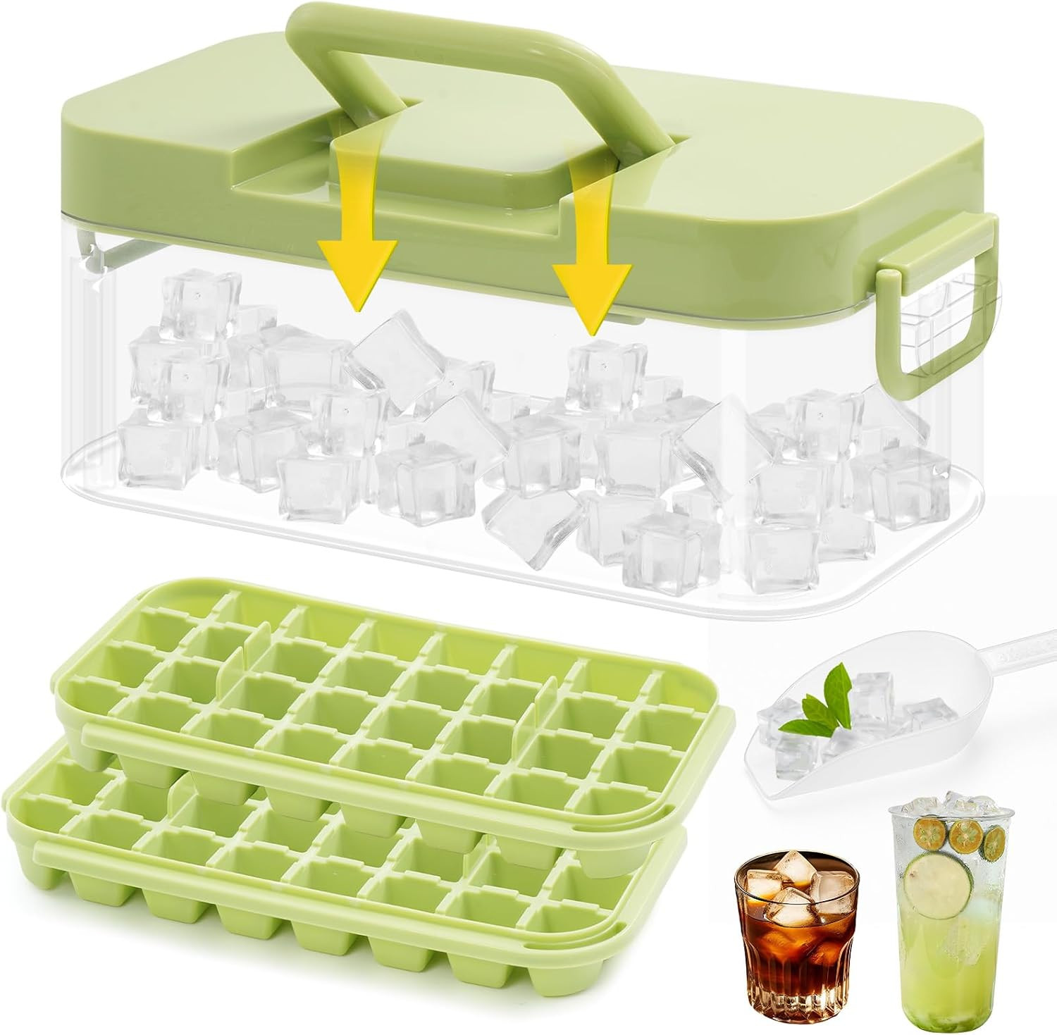 Ice Cube Mold Tray: 64 Pcs Ice Mold Trays with Lin and Bin BPA Free Ice Cubes Tr