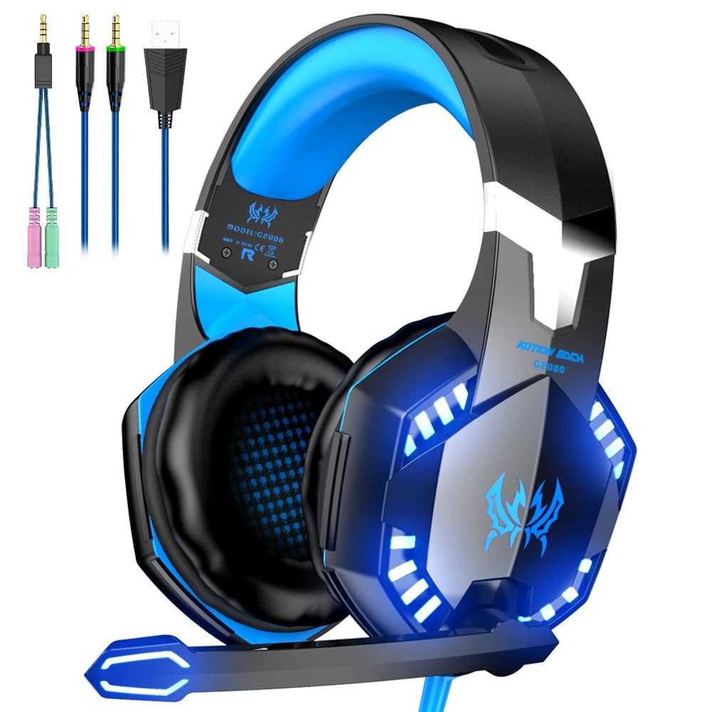 Gaming Headset with Noise Cancelling Mic, LED Lights, Soft Earmuffs