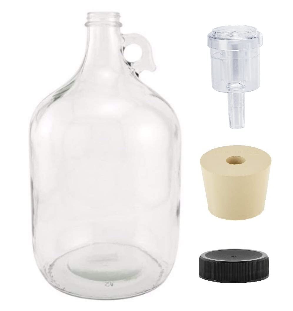 North Mountain Supply 1 Gallon Glass Fermenting Jug with Handle 6.5 Rubber St