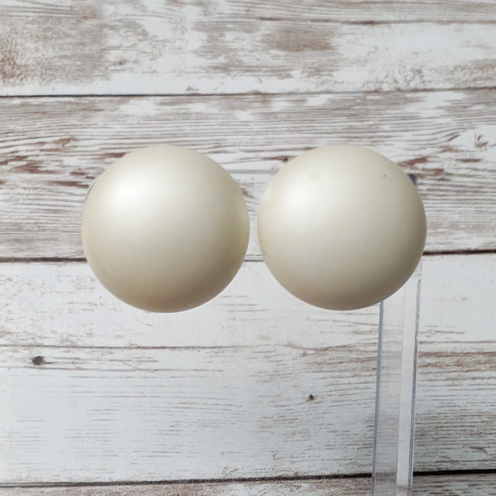 Vintage Clip On Earrings Large Domed Cream Pearlescent Circle