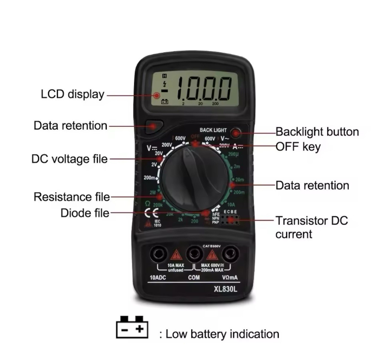 Digital Multimeter AC DC Voltmeter Ammeter Ohmmeter Volt Tester Meter XL830L USA