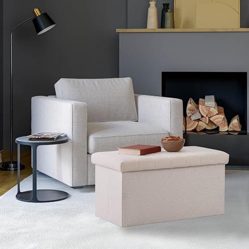 Cushioned Ottoman Storage Chest Footrest Stylish Padded Seat Living Room New