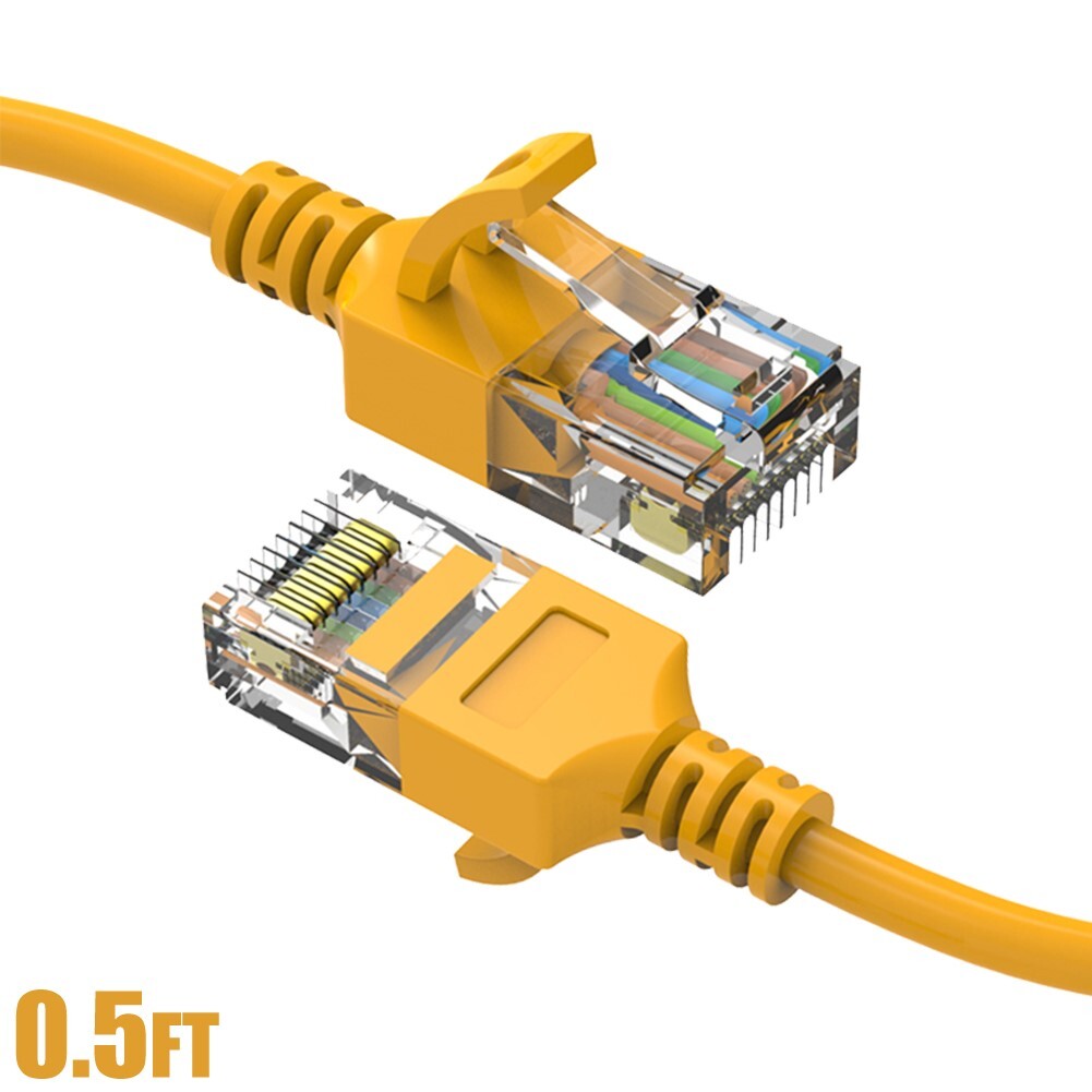 0.5FT Cat6A RJ45 SLIM Ethernet LAN Network Cable UTP Copper Wire 28AWG Yellow