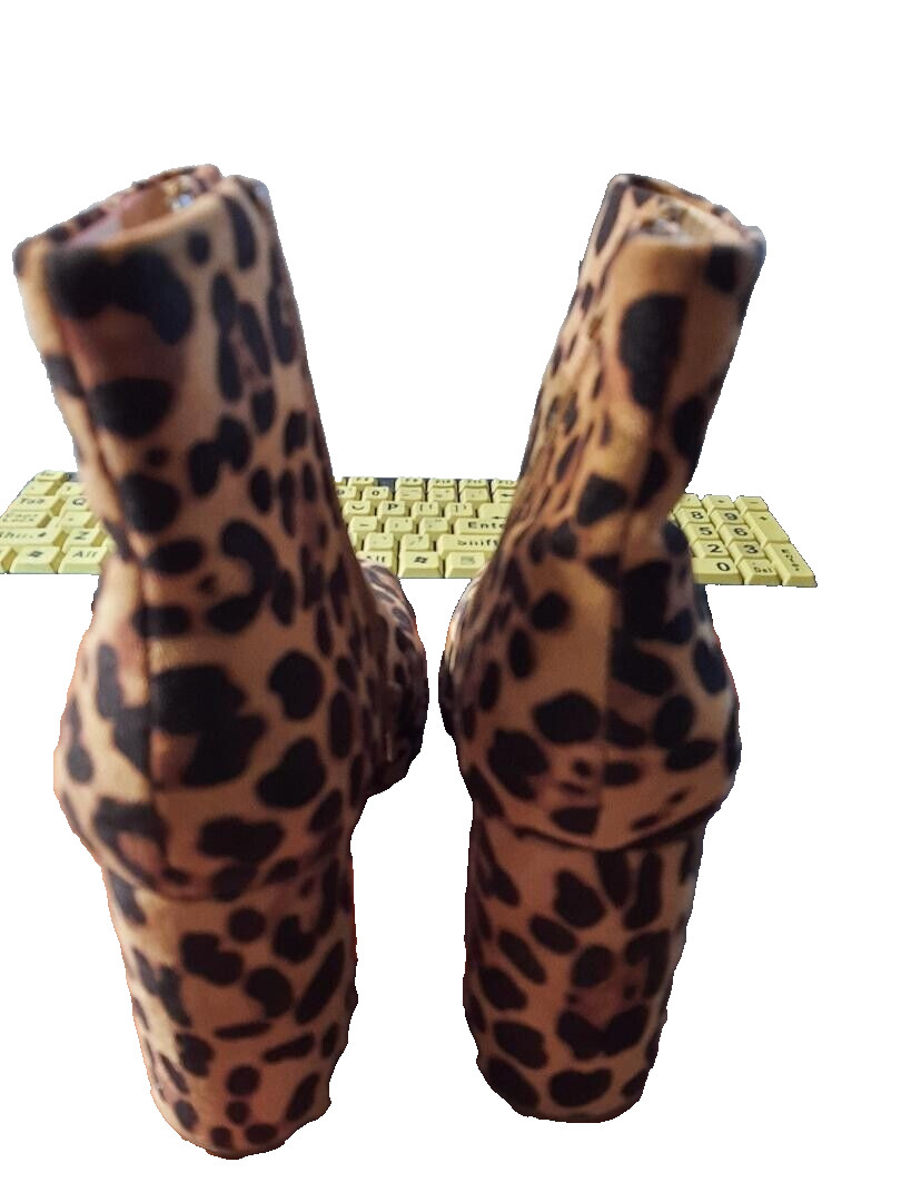 Leopard Print Suede Point Toe Block Heel Boot Sz 8.5 Worn Once