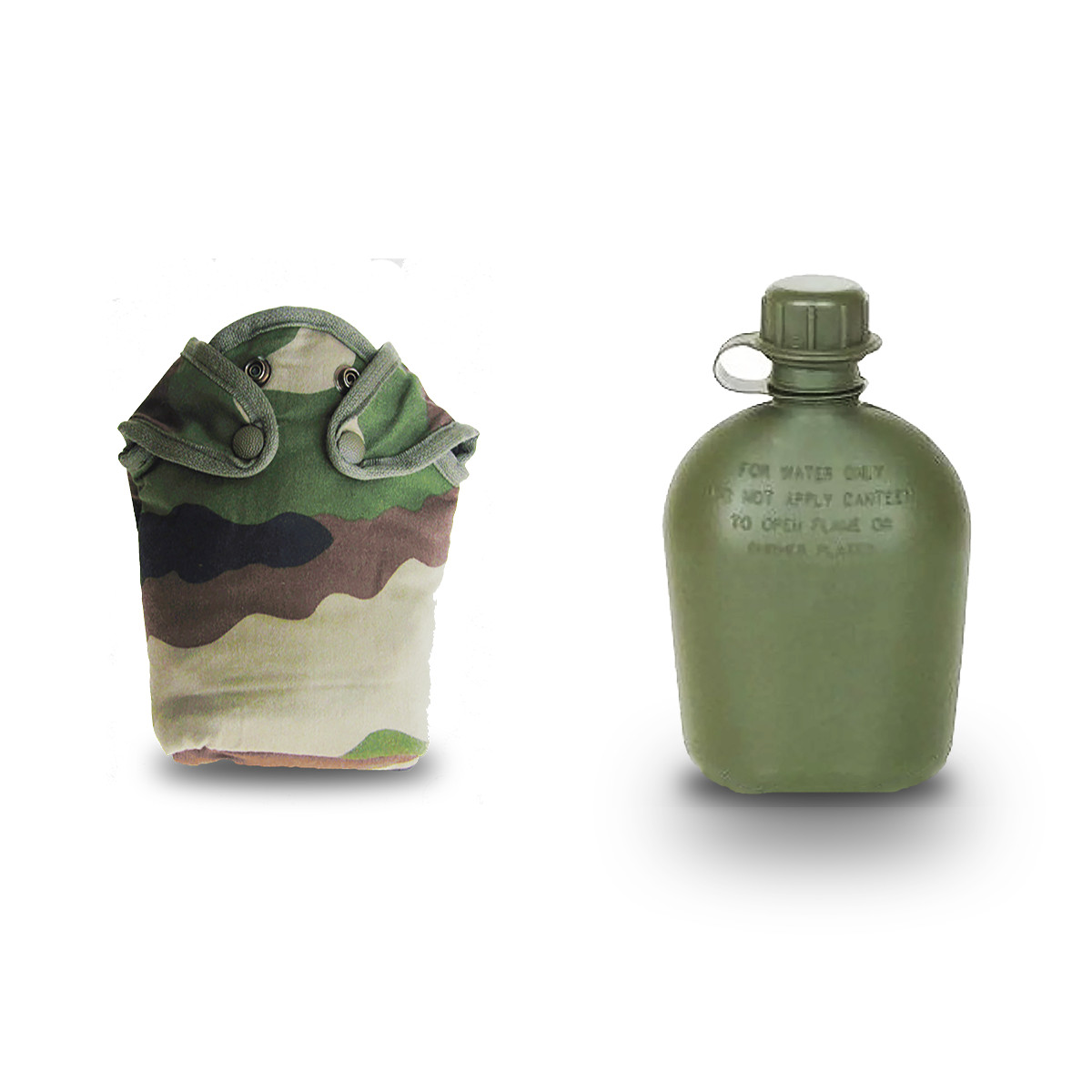 NEW USGI 1 QT OD CANTEEN & FRENCH GI CCE EUROPEAN WOODLAND CAMO CARRIER POUCH