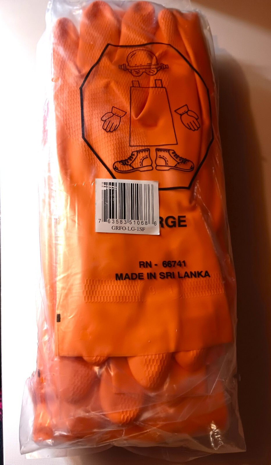Safety Zone Orange Neoprene Large  Blend Flock Lined Latex 12 Gloves GRFO-LG-1SF