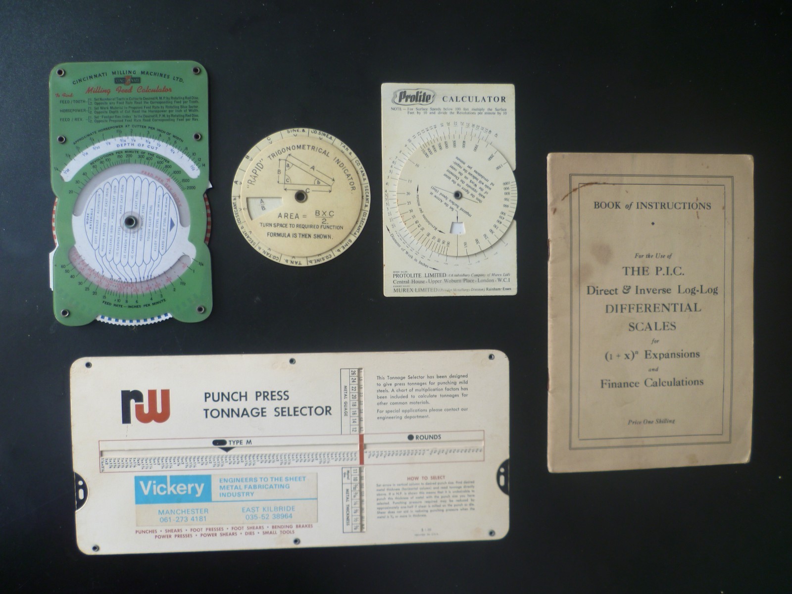 Four Vintage Handheld Engineers Calculators / Gauges plus Related Paraphernalia