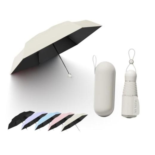 Mini Travel Folding Umbrella With Wide Umbrella Strap and Retractable Rope,
