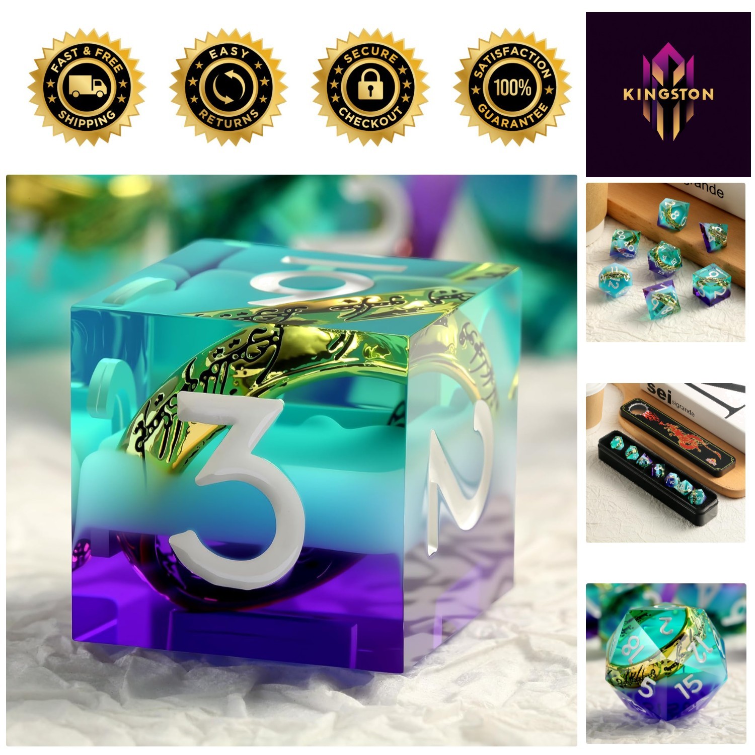 Collector’s 7-Piece RPG Dice Set - Mixed Purple & Aqua with Metal Display Case