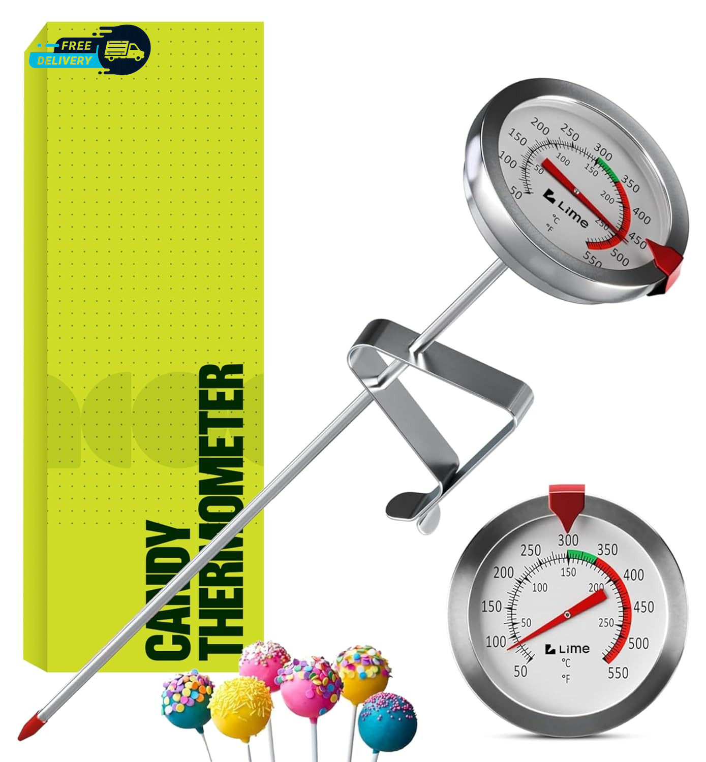 Candy Thermometer with Pot Clip - Deep Fry Oil Thermometer for Frying and Candle