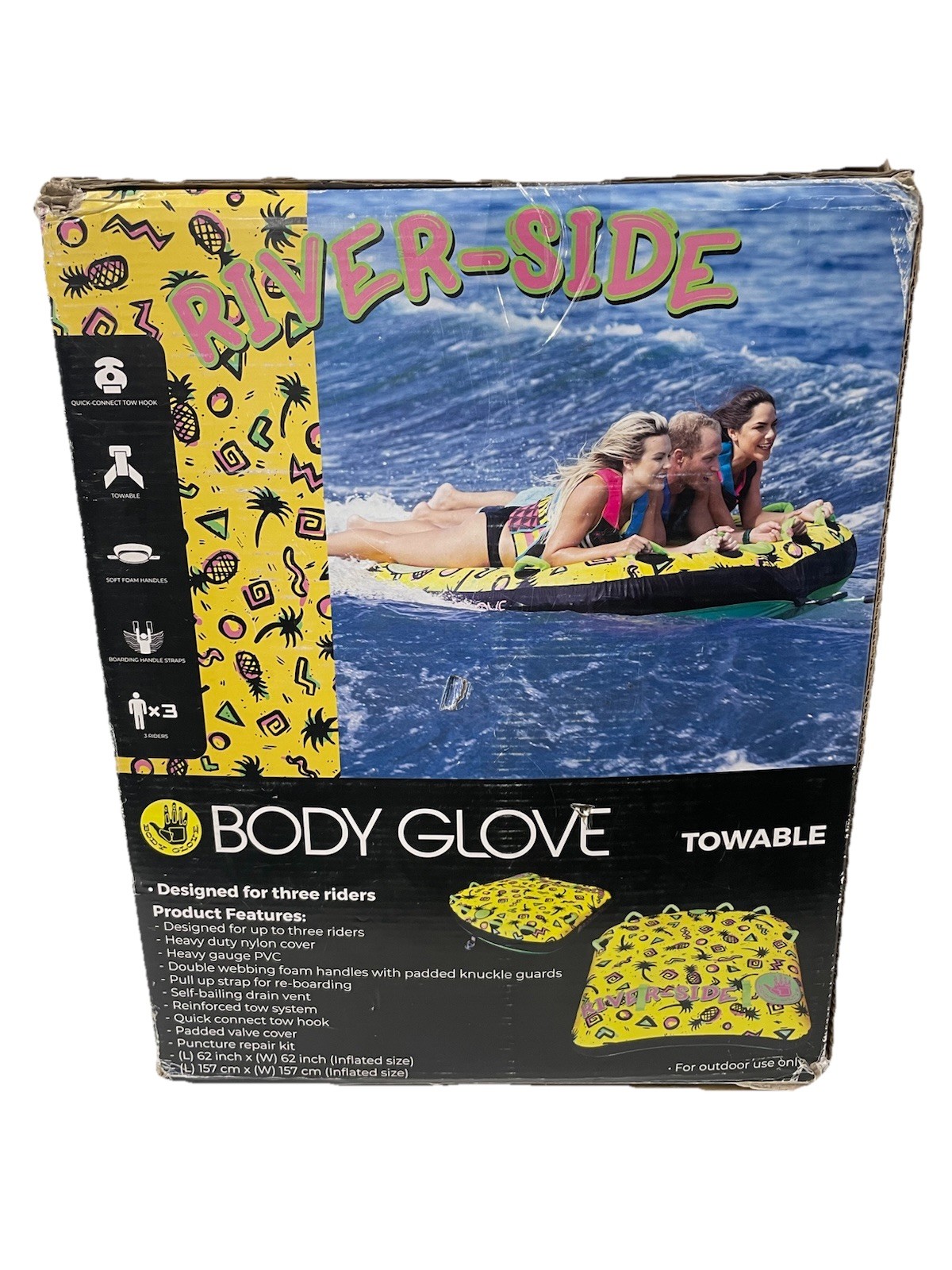 Body Glove River-Side 3 Person Yellow Water Skiing Inflatable Towable Tube