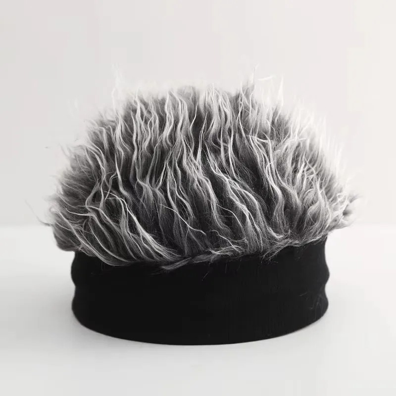 Visor Hair Wig Soft Beanie Wig with Spiked Fake Hair Wig Attached for Men