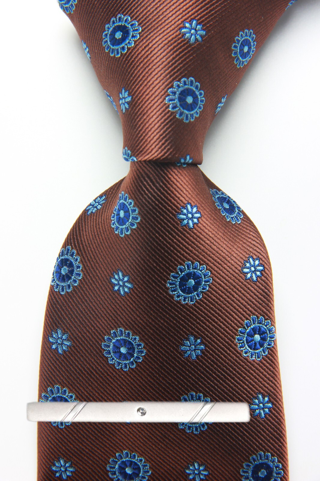 New Classic Polka Dot Brown Blue JACQUARD WOVEN 100% Silk Men's Necktie Tie