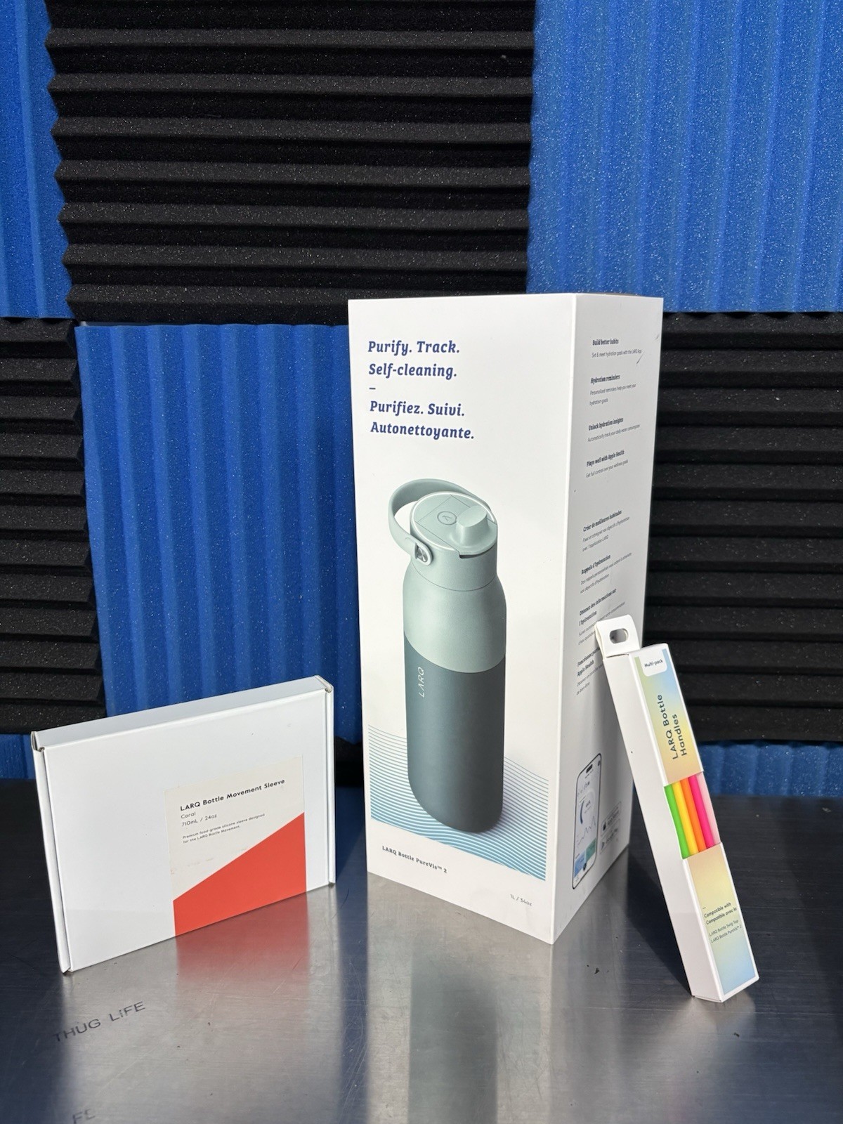 LARQ PureVis Self-Cleaning Stainless Steel Water Bottle Bundle W/ Sleeve&Handles