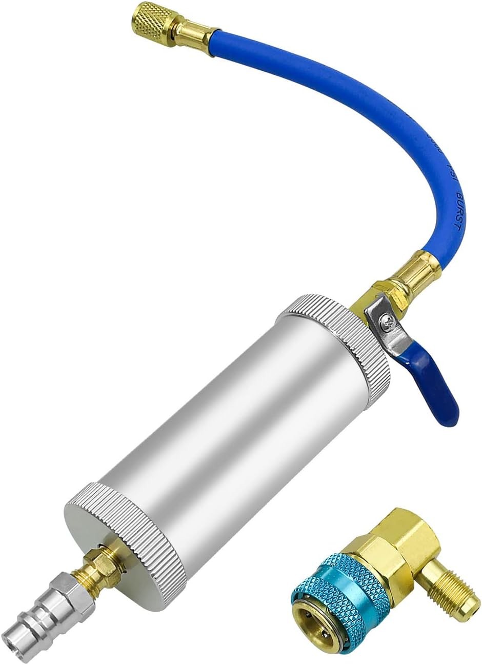 AC Oil Dye Injector, R134A Compressor Oil Injector Kit with Snap Quick Coupler,