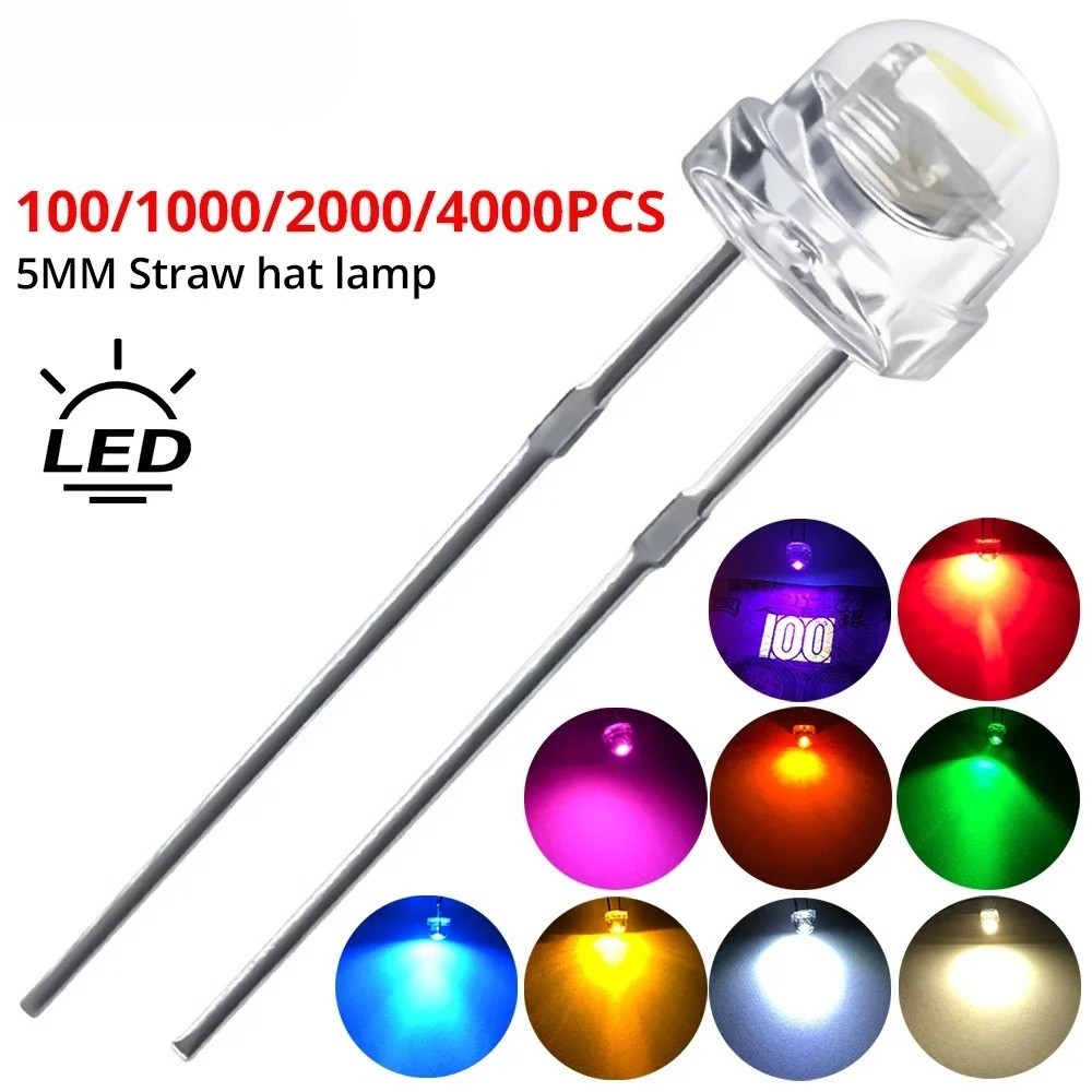 F5 5mm Straw Mini Hat Emitting Diode Ultra Bright Water Clear Light Bead Wide