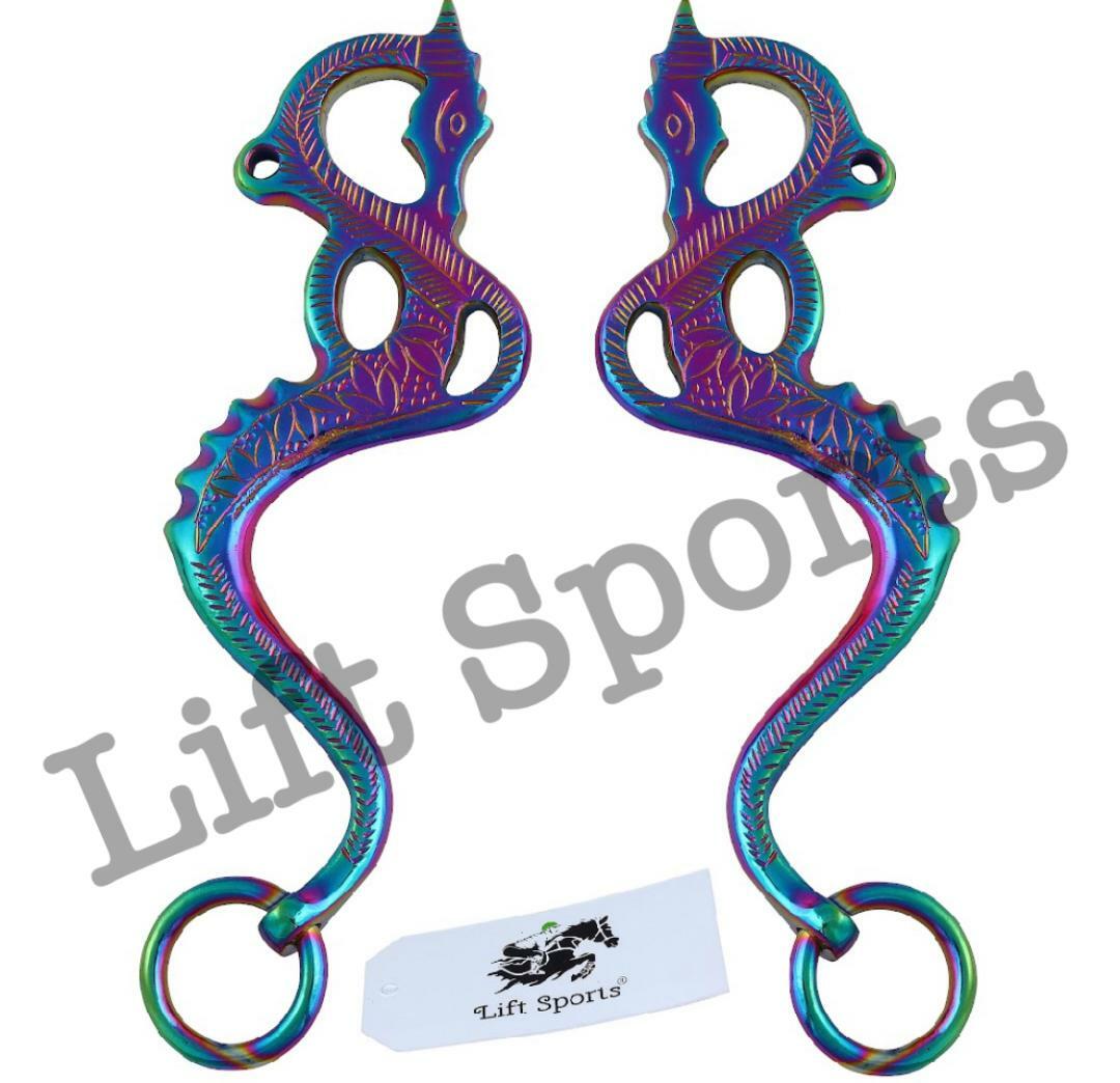 Rainbow Multi Color Dragon Hackamore Cheeks Bitless Horse Bit English Western