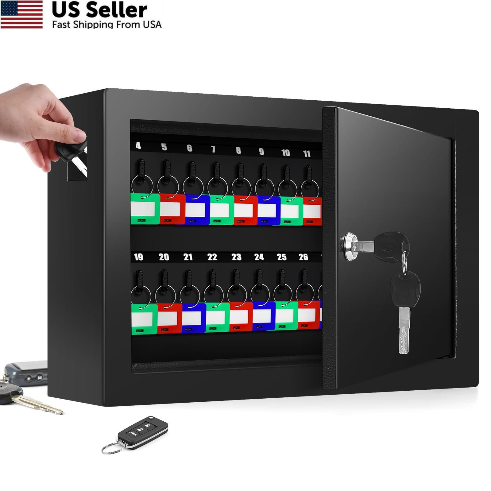 50 Keys Key Cabinet Anti-Theft Lock Box Key Tags Adjustable Wall Safe Organizer