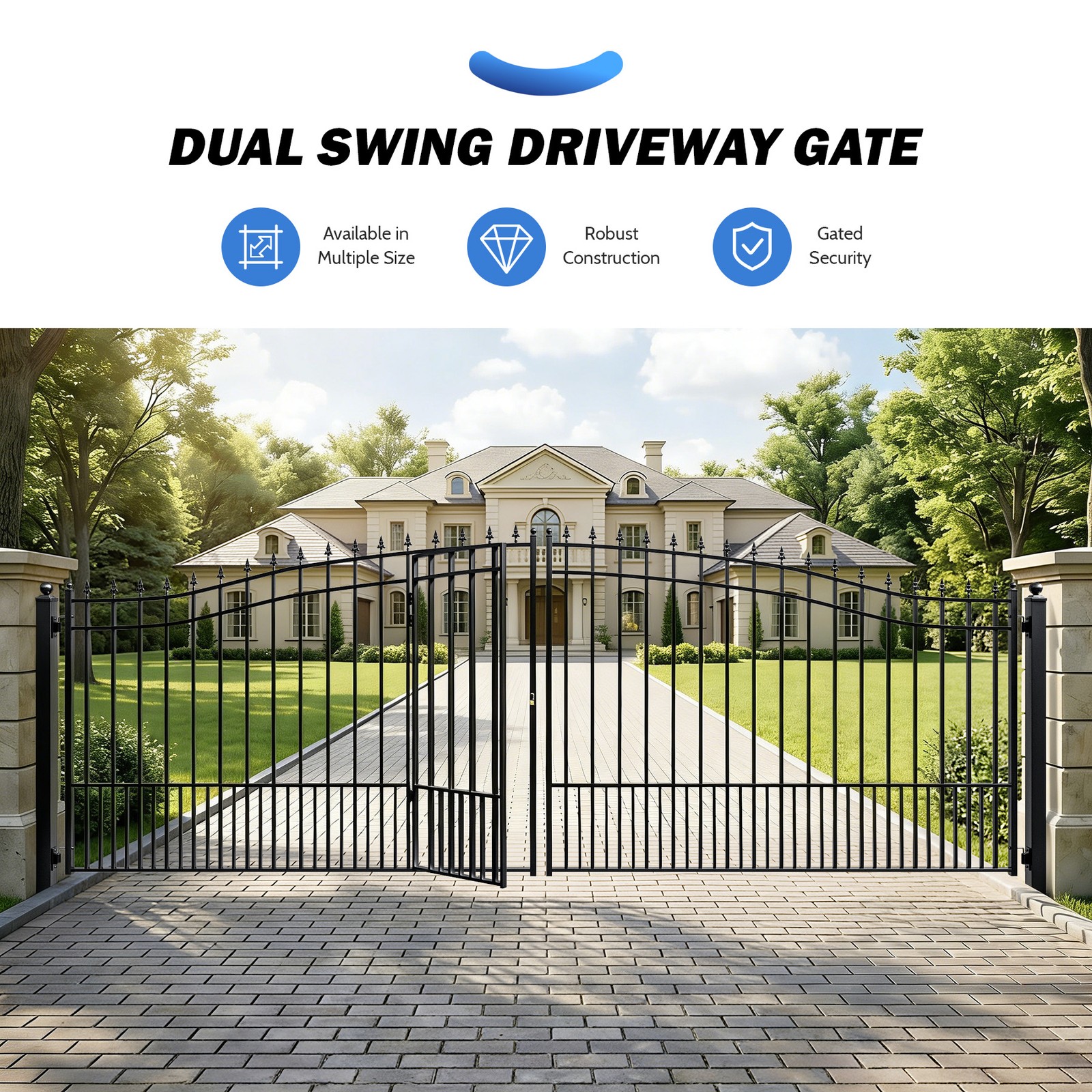 ZUMI 18x6 ft Outdoor Dual Swing Driveway Gate for Garden Yard with Built-in Door