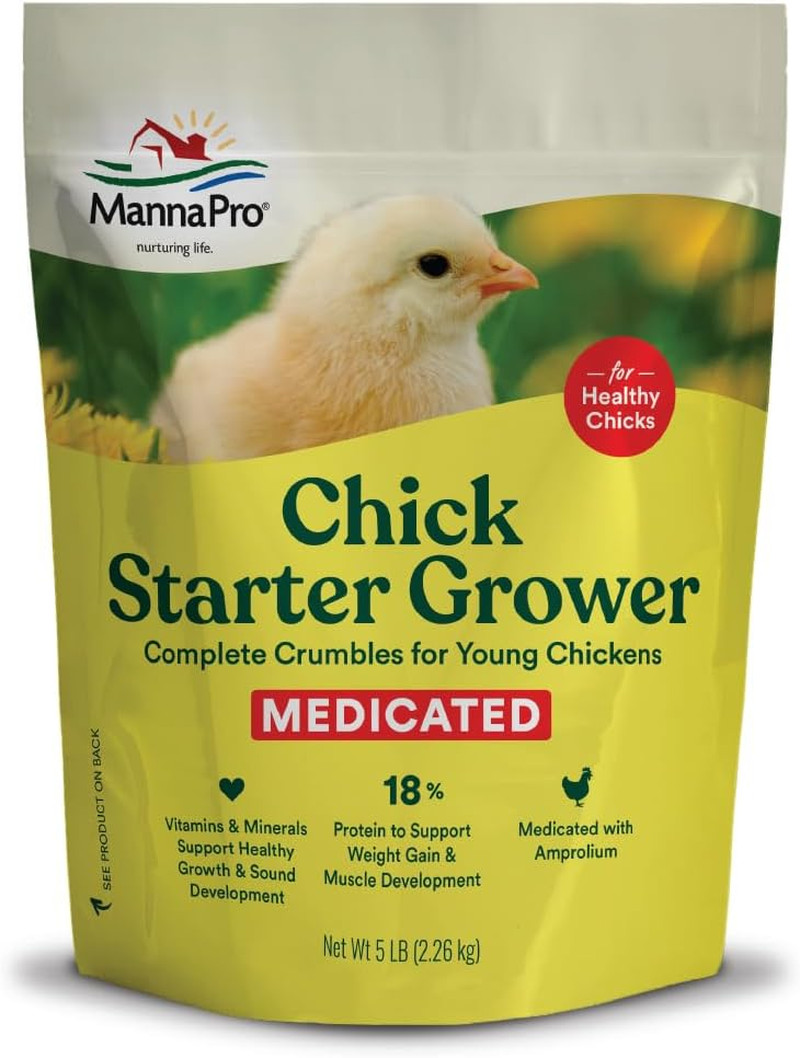 Medicated Chick Starter Grower Feed, Dried High Protein Chicken Food Crumbles