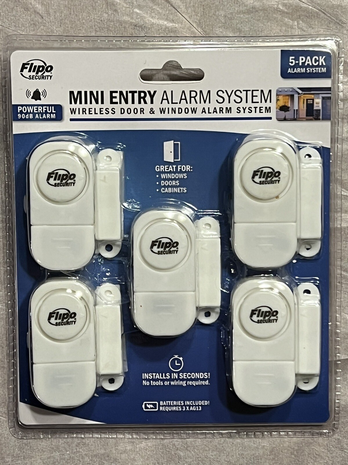 Flipo Security - 5 Pack Mini Entry Alarm System - Wireless Door & Window Alarm