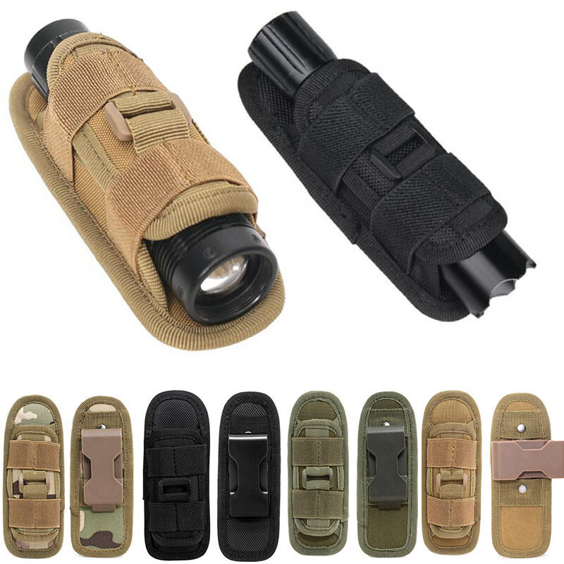 Tactical Molle Flashlight Holder 360 Degree Rotatable Clip Torch Pouch for Belt