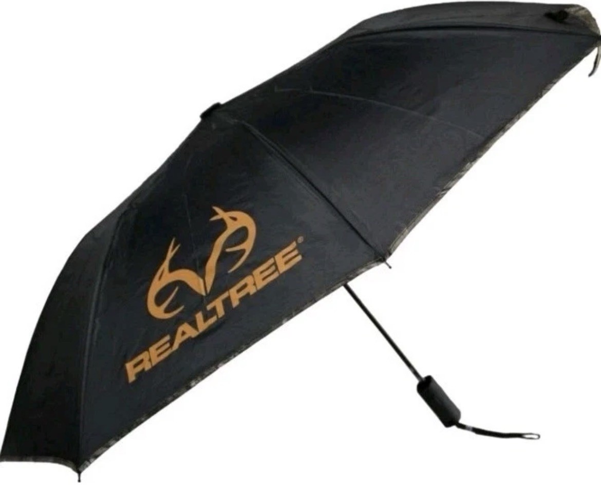 REALTREE Black Umbrella With Camo Trim And Slip Cover Case New
