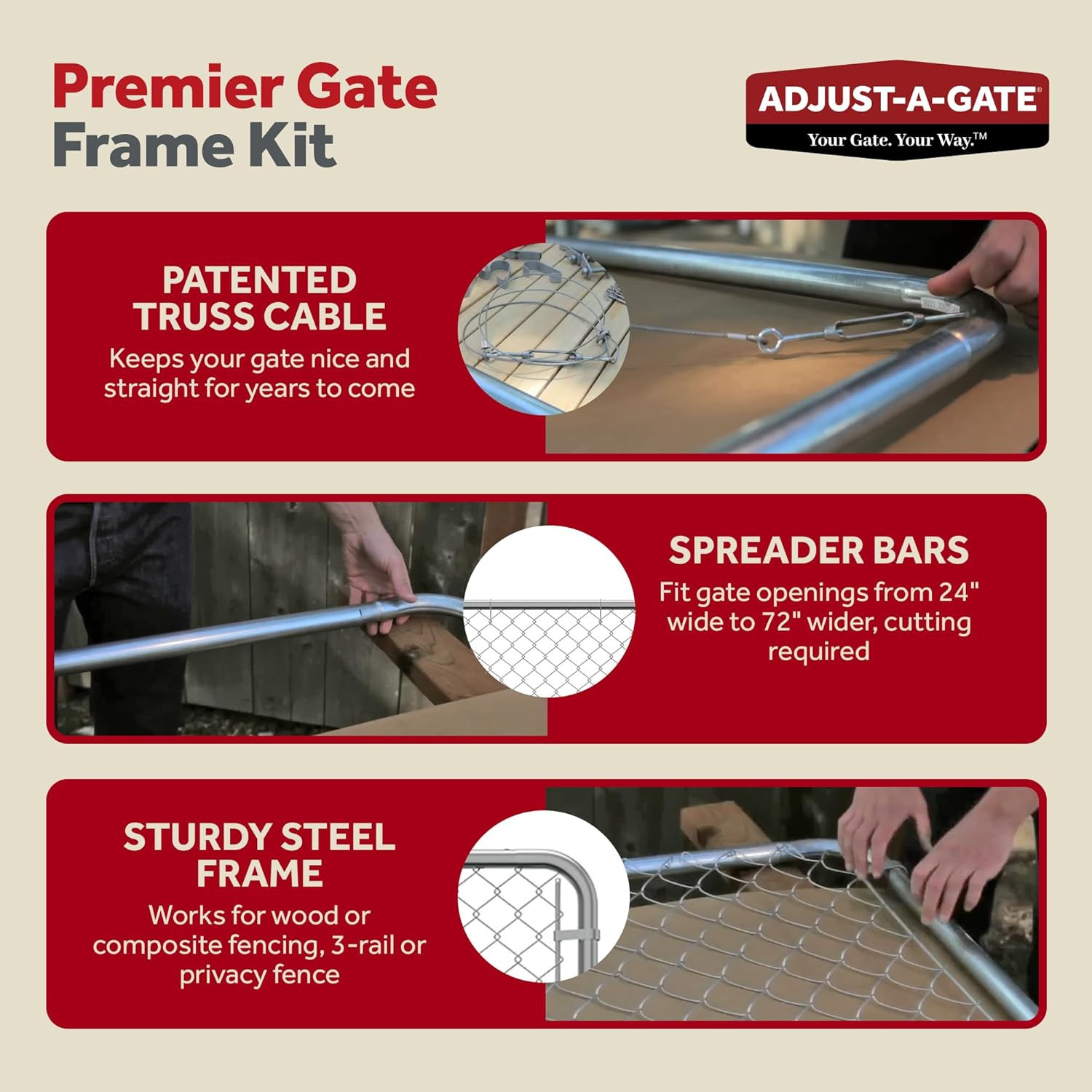 Adjust-A-Gate Adjustable Chain Link Square Corner Complete Gate Kit, , Black, 6'