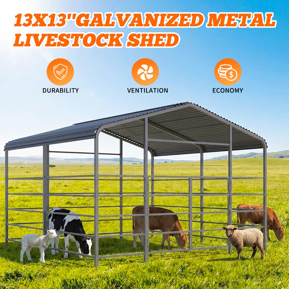 13'x13' Galvanized Metal Livestock Shed Cowshed Animal Shed USA Farm Free ship