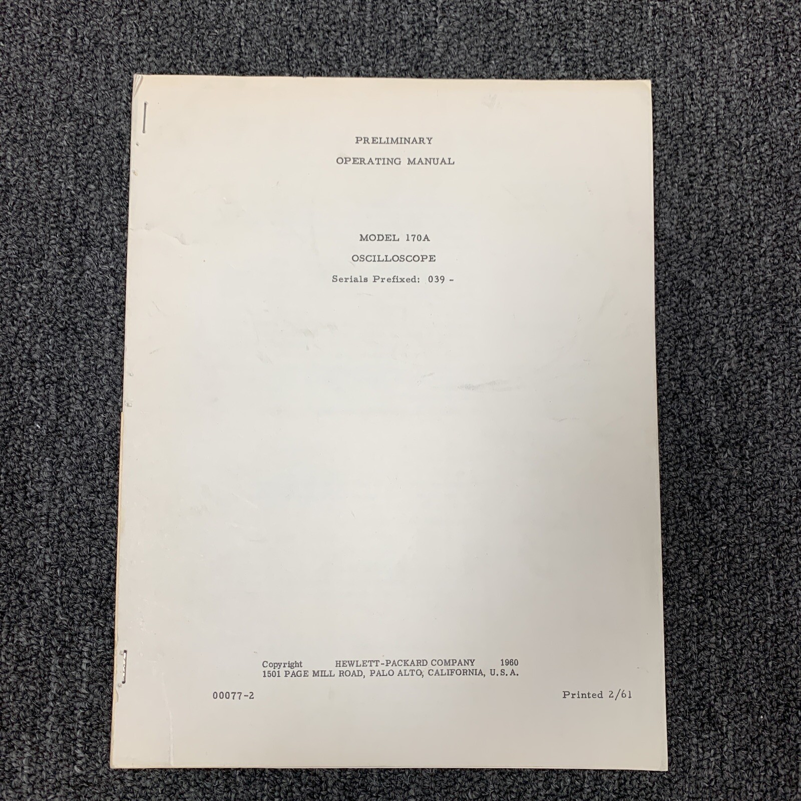 HP 170A ~ Oscilloscope ~ Operating and Servicing Manual