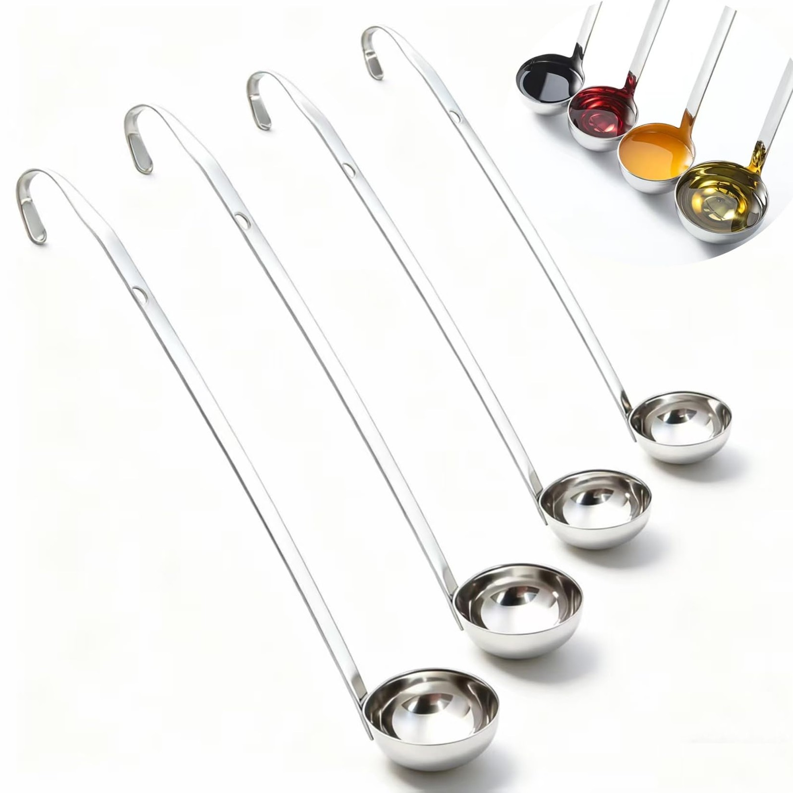 4 PCS Stainless Steel Soup Ladle Metal Handle Set With Pouring Rim 14oz