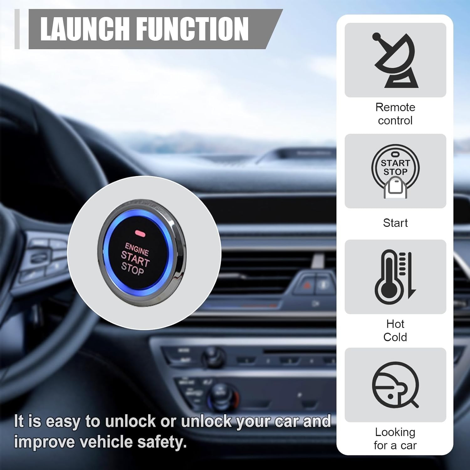 Universal Car Push Start Button Kit Keyless Entry Ignition System Anti-Theft 12V