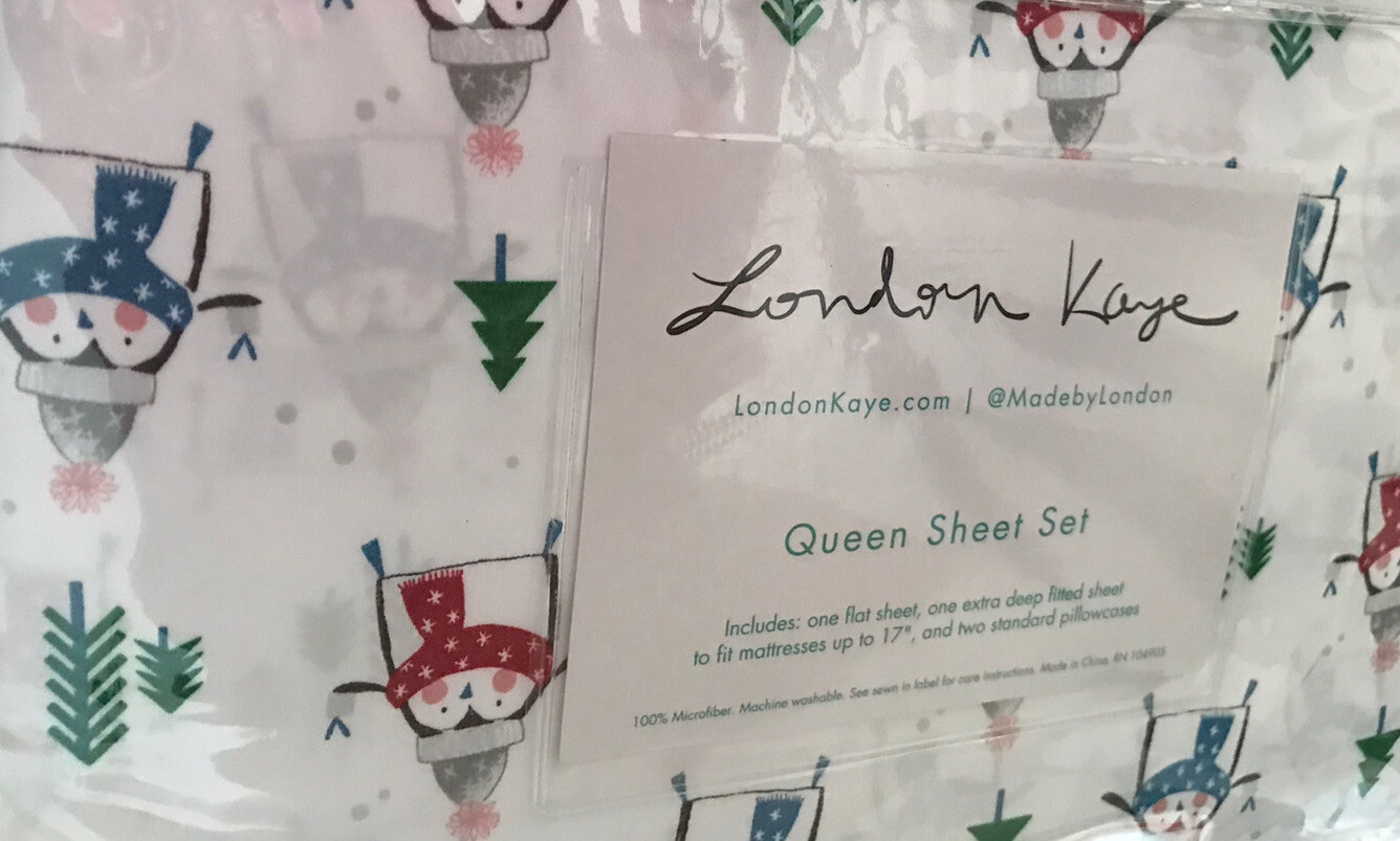 London Kaye Microfiber QUEEN Sheet Set 4 Piece Set Winter Penguins New